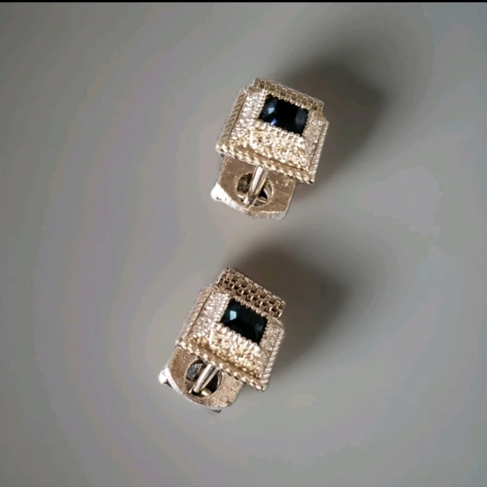 Swank Art Deco Sapphire Rhinestone Square Cufflinks